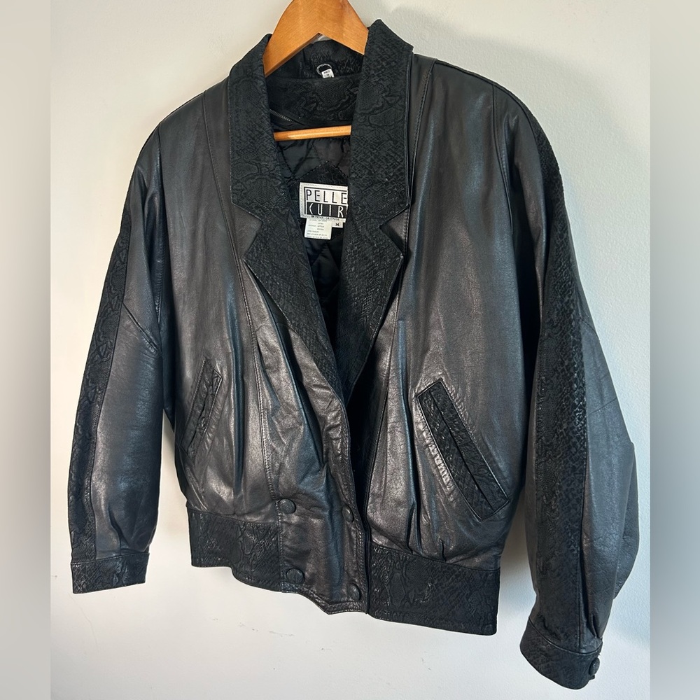 Pelle Cuir Women’s Leather Jacket M Snakeskin-textured Collar Cuffs EUC Vintage - Picture 4 of 13